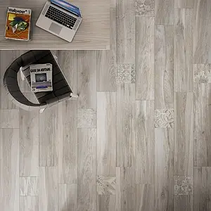 Background tile, Effect wood, Color grey, Style patchwork, Unglazed porcelain stoneware, 23x23 cm, Finish matte